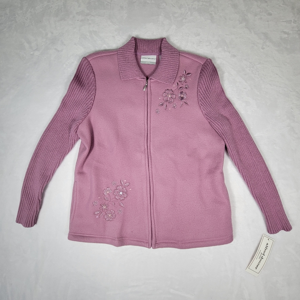 Alfred Dunner NWT Winter Garden Rose Embroidered Full Zip Sweater Size 6P Cozy